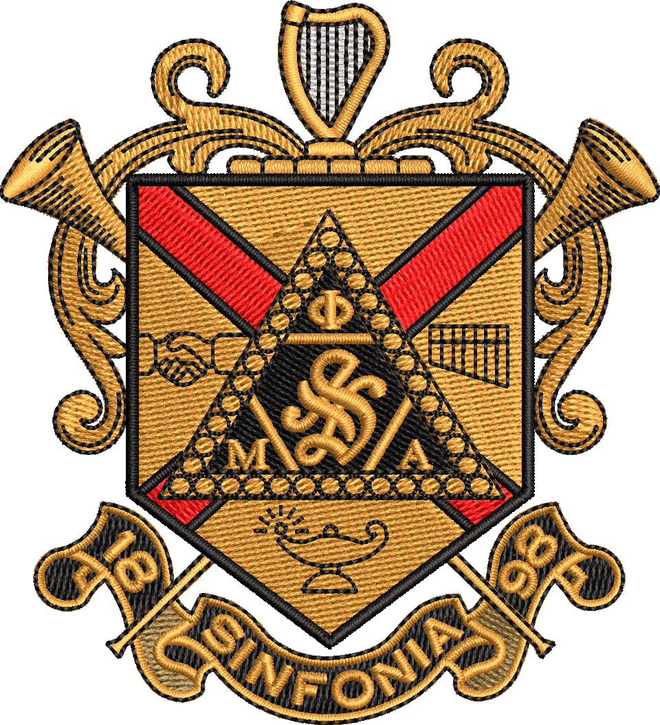 Digitized stitch preview of a fraternity crest